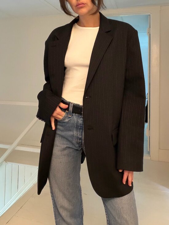 The Frankie Shop Jackets & Blazers - Normal / The Frankie Shop Wool Pinstripe Oversized Blazer Jacket Size XS/S Black